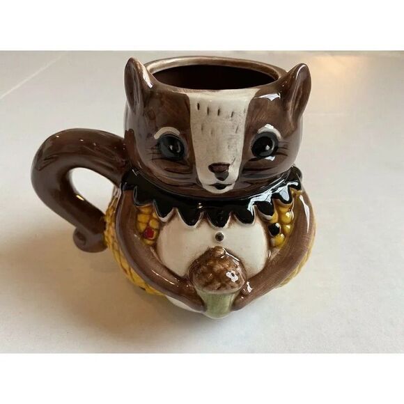 Johanna Parker Design Squirrel Mug Fall Decor Ceramic Cup Bowl Collectible NEW - Picture 1 of 7